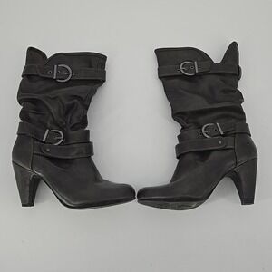 White Mountain Womens Mid Calf Boots Gray Buckle Heel Slouchy Size 8.5